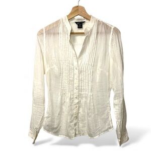 Moda International Mandarin Collar Tuxedo Pleated Blouse White Size S